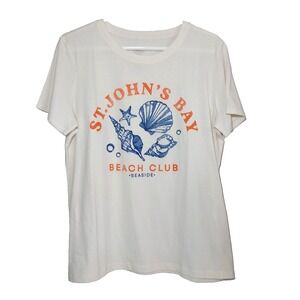 NWOT St John's Bay W Sz L Beach Club *Seaside* Sea Shell Graphic Tee S/S T-Shirt